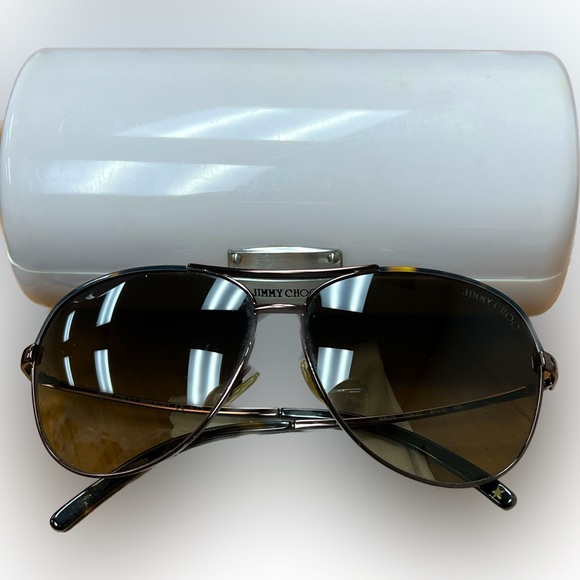 ✨HP✨ “JIMMY CHOO” AVIATOR SUNGLASSES WITH HARD CASE AND CLEANING CLOTH, GUC - Picture 3 of 7